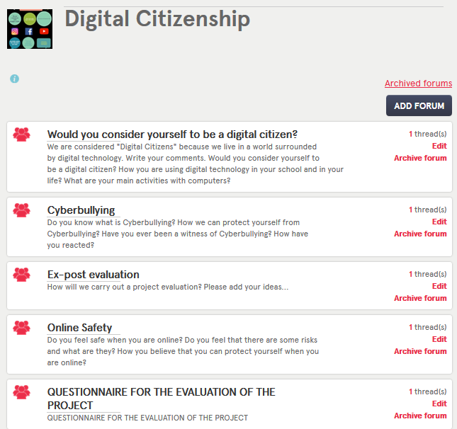 TwinSpace forum eTwinning project Digital Citizen